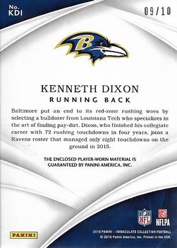2016 Panini Immaculate Collection - Immaculate Patches #KDI Kenneth Dixon Back