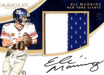 2016 Panini Immaculate Collection - Premium Patch Autographs Gold #EM Eli Manning Front