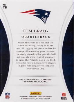2016 Panini Immaculate Collection - Signature Moves #TB Tom Brady Back