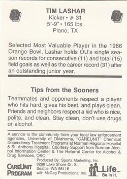 1986 Oklahoma Sooners Police #NNO Tim Lashar Back