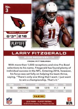 2016 Panini Playoff - 3rd Down #3 Larry Fitzgerald Back