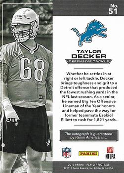 2016 Panini Playoff - Rookie Signatures #51 Taylor Decker Back