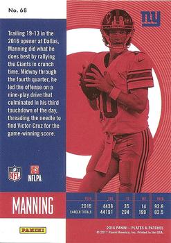 2016 Panini Plates & Patches #68 Eli Manning Back