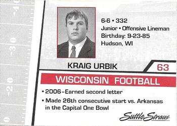 2007 Wisconsin Badgers Program Cards #NNO Kraig Urbik Back