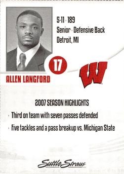 2008 Wisconsin Badgers Program Cards #NNO Allen Langford Back