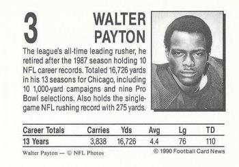 1990 Allan Kaye's Football Card News #3 Walter Payton Back