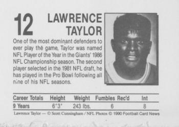 1990 Allan Kaye's Football Card News #12 Lawrence Taylor Back