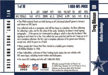 2002 NFL Properties Punt, Pass, and Kick #1 Troy Aikman Back