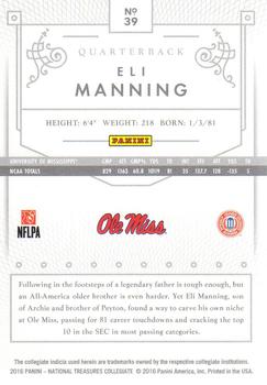 2016 Panini National Treasures Collegiate - Silver #39 Eli Manning Back