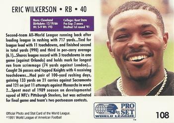 1991 Pro Set WLAF #108 Eric Wilkerson Back