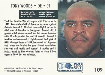 1991 Pro Set WLAF #109 Tony Woods Back