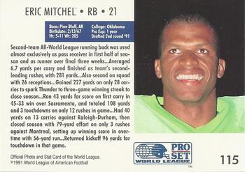1991 Pro Set WLAF #115 Eric Mitchel Back