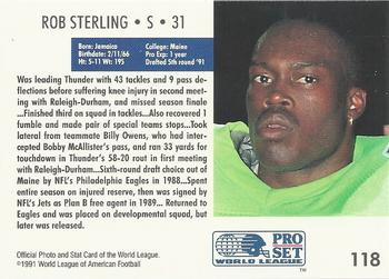 1991 Pro Set WLAF #118 Rob Sterling Back