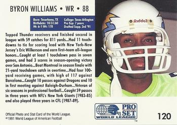 1991 Pro Set WLAF #120 Byron Williams Back