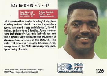 1991 Pro Set WLAF #126 Ray Jackson Back