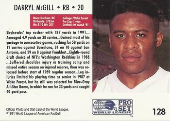 1991 Pro Set WLAF #128 Darryl McGill Back