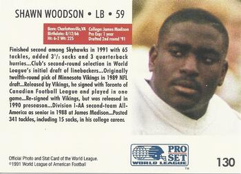1991 Pro Set WLAF #130 Shawn Woodson Back