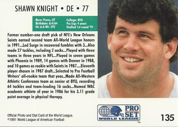 1991 Pro Set WLAF #135 Shawn Knight Back