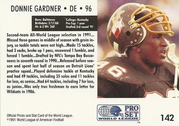1991 Pro Set WLAF #142 Donnie Gardner Back