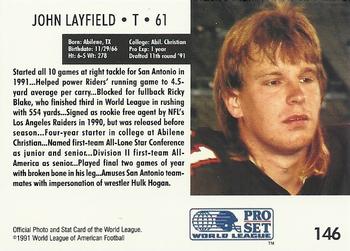 1991 Pro Set WLAF #146 John Layfield Back