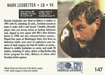 1991 Pro Set WLAF #147 Mark Ledbetter Back