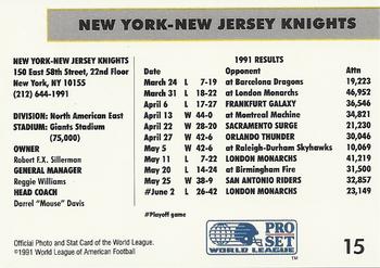 1991 Pro Set WLAF #15 NY-NJ Knights Back