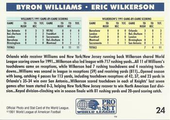1991 Pro Set WLAF #24 Byron Williams / Eric Wilkerson Back