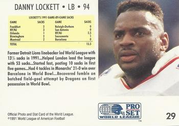 1991 Pro Set WLAF #29 Danny Lockett Back