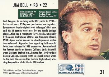 1991 Pro Set WLAF #31 Jim Bell Back