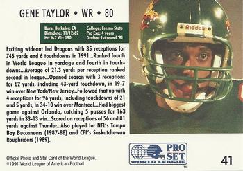 1991 Pro Set WLAF #41 Gene Taylor Back