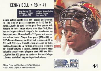 1991 Pro Set WLAF #44 Kenny Bell Back