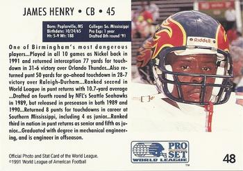 1991 Pro Set WLAF #48 James Henry Back