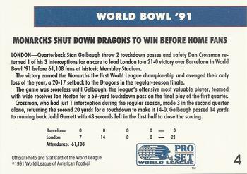 1991 Pro Set WLAF #4 World Bowl Trophy Back