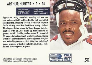1991 Pro Set WLAF #50 Arthur Hunter Back