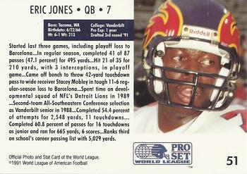 1991 Pro Set WLAF #51 Eric Jones Back