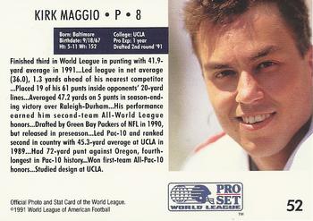 1991 Pro Set WLAF #52 Kirk Maggio Back