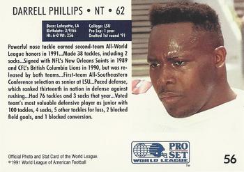 1991 Pro Set WLAF #56 Darrell Phillips Back