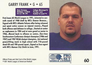 1991 Pro Set WLAF #60 Garry Frank Back