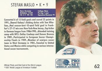 1991 Pro Set WLAF #62 Stefan Maslo Back