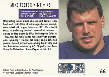 1991 Pro Set WLAF #66 Mike Teeter Back