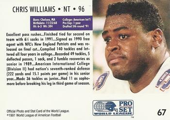 1991 Pro Set WLAF #67 Chris Williams Back