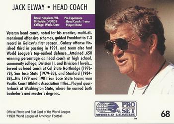 1991 Pro Set WLAF #68 Jack Elway Back