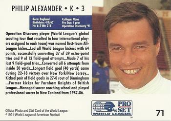 1991 Pro Set WLAF #71 Philip Alexander Back