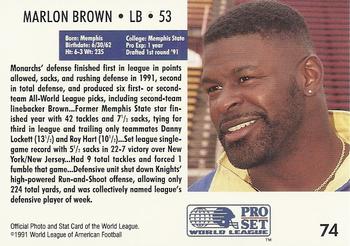 1991 Pro Set WLAF #74 Marlon Brown Back