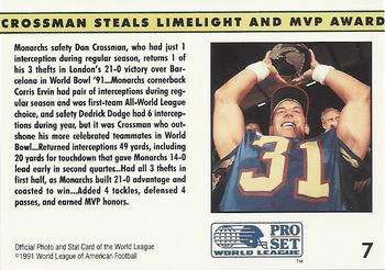1991 Pro Set WLAF #7 Dan Crossman Back