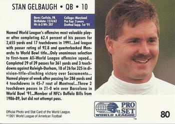 1991 Pro Set WLAF #80 Stan Gelbaugh Back