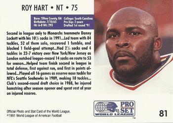 1991 Pro Set WLAF #81 Roy Hart Back