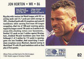 1991 Pro Set WLAF #82 Jon Horton Back
