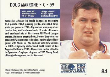 1991 Pro Set WLAF #84 Doug Marrone Back