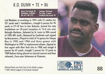 1991 Pro Set WLAF #88 K.D. Dunn Back